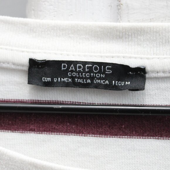 Parfois White Burgundy Womens Striped 3/4 Sleeve Cotton T-Shirt Top Size Medium - Picture 3 of 4